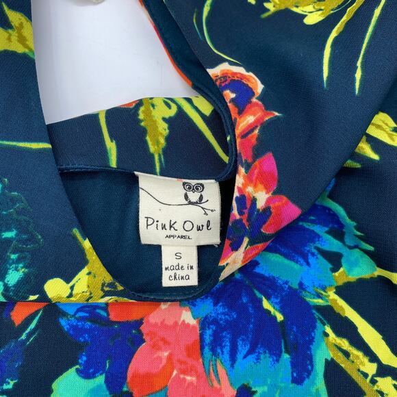 PINK OWL Women's Shift Dress Size S Floral Bell Sleeve Mini Boho Summer - Picture 3 of 8